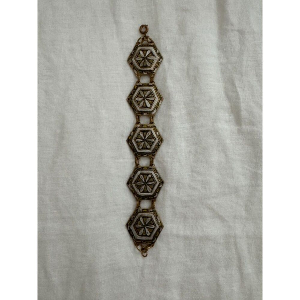 Vintage Damascene style panel link bracelet.
